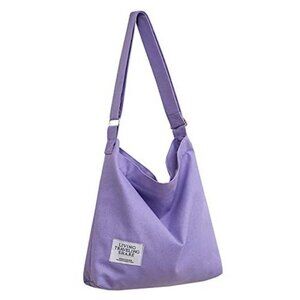 Purple Retro Canvas Shoulder Bag – Large Hobo Crossbody Tote Handbag with Zipper